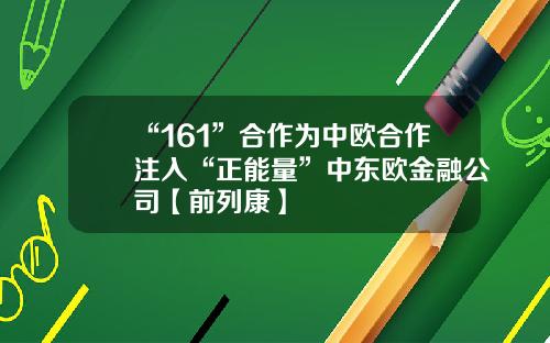 “161”合作为中欧合作注入“正能量”中东欧金融公司【前列康】