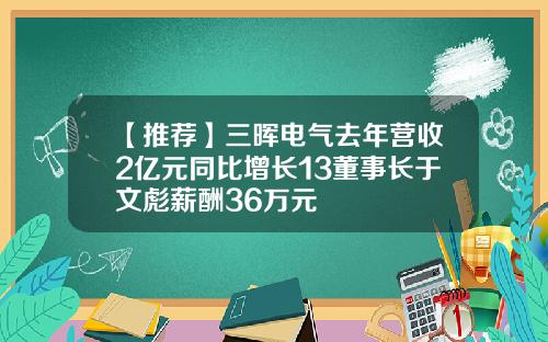 【推荐】三晖电气去年营收2亿元同比增长13董事长于文彪薪酬36万元