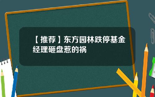 【推荐】东方园林跌停基金经理砸盘惹的祸