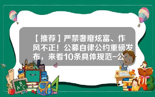 【推荐】严禁奢靡炫富、作风不正！公募自律公约重磅发布，来看10条具体规范-公募基金政策