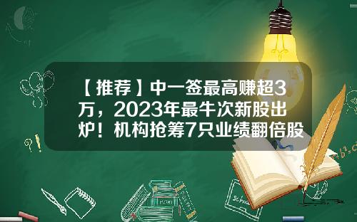 【推荐】中一签最高赚超3万，2023年最牛次新股出炉！机构抢筹7只业绩翻倍股-股票今日最新资讯视频