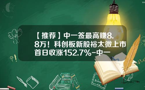【推荐】中一签最高赚8.8万!科创板新股裕太微上市首日收涨152.7%-中一个签能赚多少