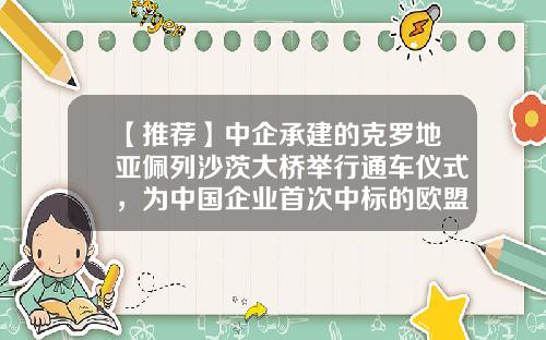 【推荐】中企承建的克罗地亚佩列沙茨大桥举行通车仪式，为中国企业首次中标的欧盟基金项目-欧盟中国基金