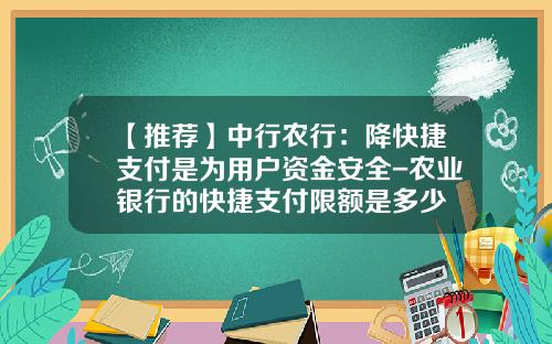 【推荐】中行农行：降快捷支付是为用户资金安全-农业银行的快捷支付限额是多少