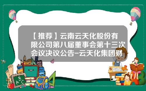 【推荐】云南云天化股份有限公司第八届董事会第十三次会议决议公告-云天化集团财务公司
