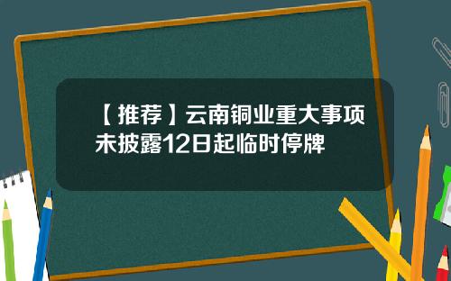【推荐】云南铜业重大事项未披露12日起临时停牌