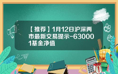 【推荐】1月12日沪深两市最新交易提示-630001基金净值