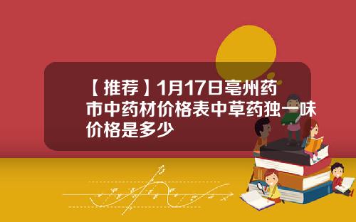 【推荐】1月17日亳州药市中药材价格表中草药独一味价格是多少