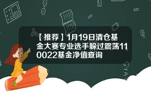 【推荐】1月19日清仓基金大赛专业选手躲过震荡110022基金净值查询