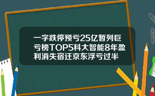 一字跌停预亏25亿暂列巨亏榜TOP5科大智能8年盈利消失宿迁京东浮亏过半