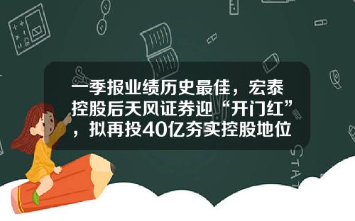 一季报业绩历史最佳，宏泰控股后天风证券迎“开门红”，拟再投40亿夯实控股地位-服务好实力强的股票资讯
