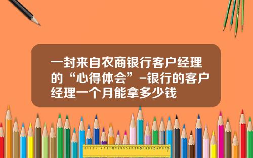 一封来自农商银行客户经理的“心得体会”-银行的客户经理一个月能拿多少钱