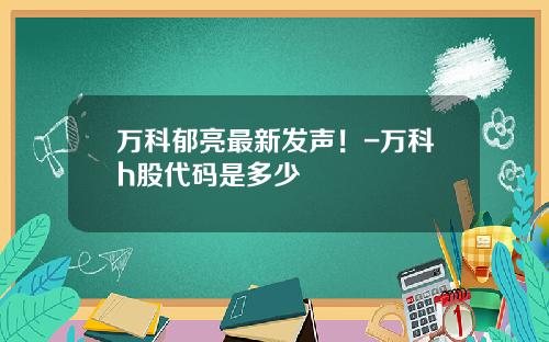 万科郁亮最新发声！-万科h股代码是多少