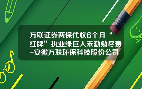 万联证券两保代收6个月“红牌”执业绿巨人未勤勉尽责-安徽万联环保科技股份公司