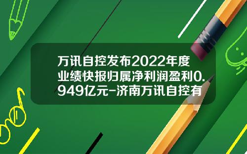 万讯自控发布2022年度业绩快报归属净利润盈利0.949亿元-济南万讯自控有限公司