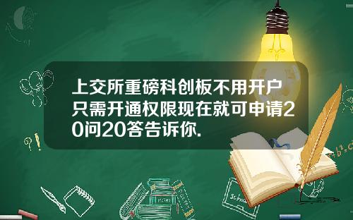 上交所重磅科创板不用开户只需开通权限现在就可申请20问20答告诉你.