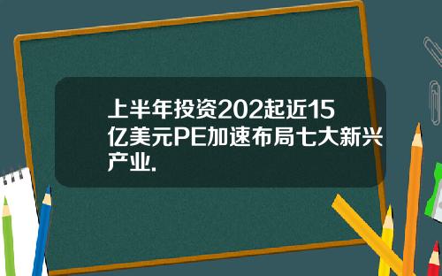 上半年投资202起近15亿美元PE加速布局七大新兴产业.