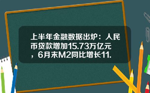 上半年金融数据出炉：人民币贷款增加15.73万亿元，6月末M2同比增长11.3%-官方金融股票信息最新资讯
