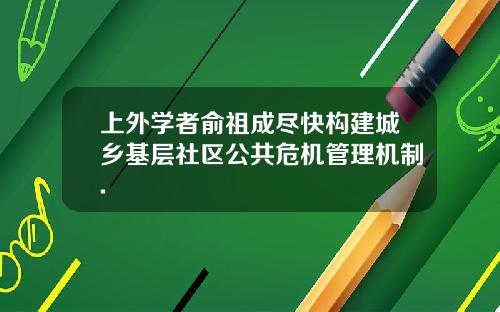 上外学者俞祖成尽快构建城乡基层社区公共危机管理机制.