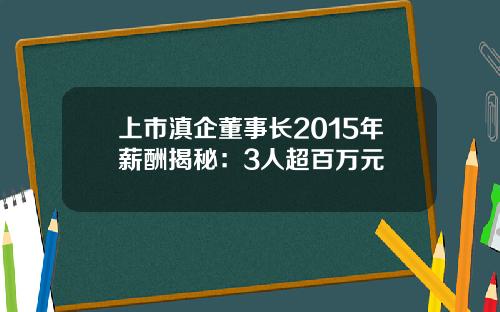 上市滇企董事长2015年薪酬揭秘：3人超百万元