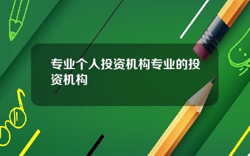 专业个人投资机构专业的投资机构
