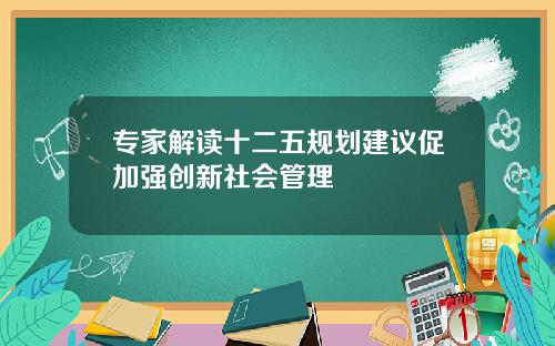 专家解读十二五规划建议促加强创新社会管理