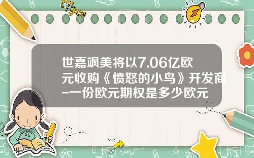 世嘉飒美将以7.06亿欧元收购《愤怒的小鸟》开发商-一份欧元期权是多少欧元