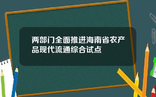 两部门全面推进海南省农产品现代流通综合试点