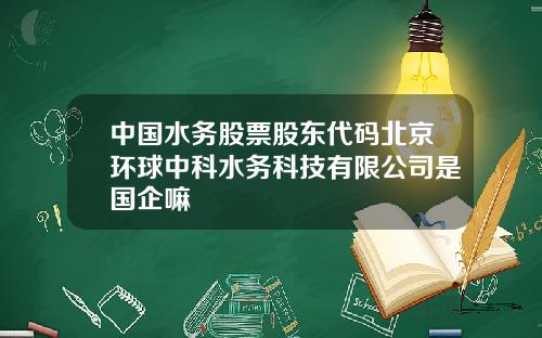 中国水务股票股东代码北京环球中科水务科技有限公司是国企嘛