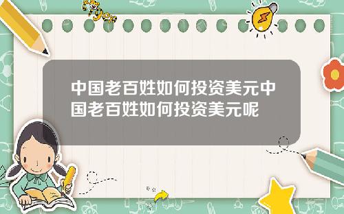中国老百姓如何投资美元中国老百姓如何投资美元呢