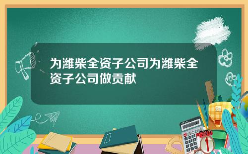 为潍柴全资子公司为潍柴全资子公司做贡献