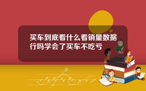 买车到底看什么看销量数据行吗学会了买车不吃亏