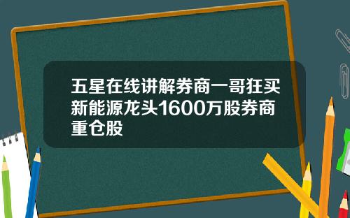 五星在线讲解券商一哥狂买新能源龙头1600万股券商重仓股