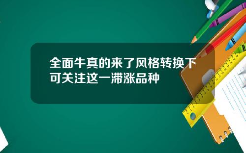 全面牛真的来了风格转换下可关注这一滞涨品种