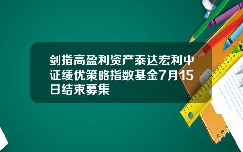 剑指高盈利资产泰达宏利中证绩优策略指数基金7月15日结束募集