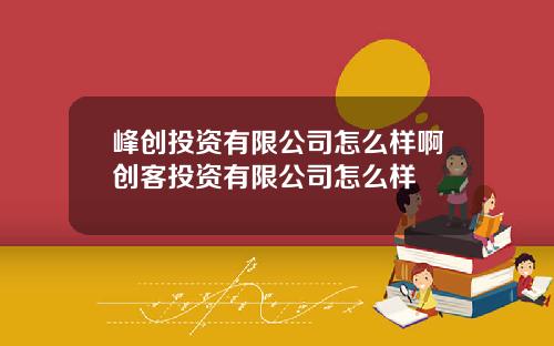 峰创投资有限公司怎么样啊创客投资有限公司怎么样