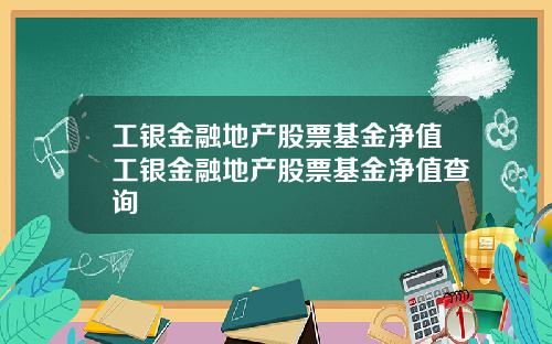 工银金融地产股票基金净值工银金融地产股票基金净值查询
