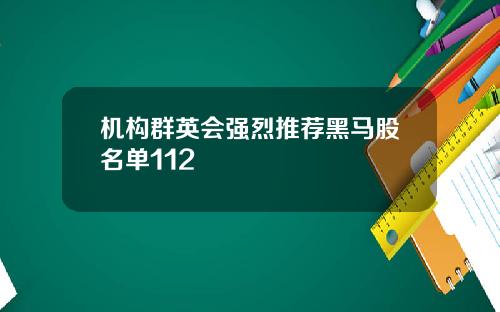 机构群英会强烈推荐黑马股名单112