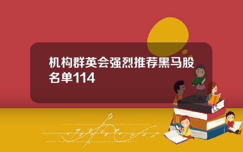 机构群英会强烈推荐黑马股名单114