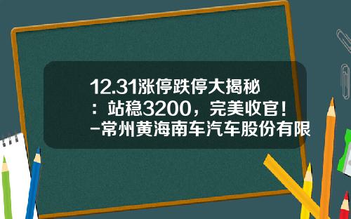 12.31涨停跌停大揭秘：站稳3200，完美收官！-常州黄海南车汽车股份有限公司