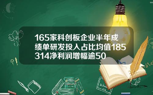 165家科创板企业半年成绩单研发投入占比均值185314净利润增幅逾50