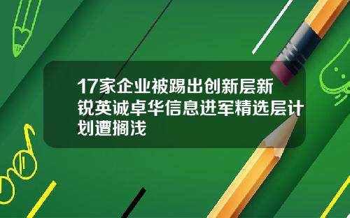 17家企业被踢出创新层新锐英诚卓华信息进军精选层计划遭搁浅