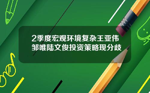 2季度宏观环境复杂王亚伟邹唯陆文俊投资策略现分歧