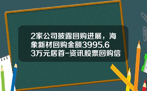 2家公司披露回购进展，海象新材回购金额3995.63万元居首-资讯股票回购信息
