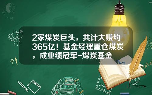 2家煤炭巨头，共计大赚约365亿！基金经理重仓煤炭，成业绩冠军-煤炭基金