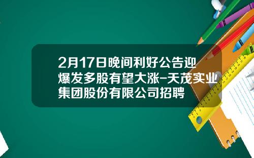 2月17日晚间利好公告迎爆发多股有望大涨-天茂实业集团股份有限公司招聘