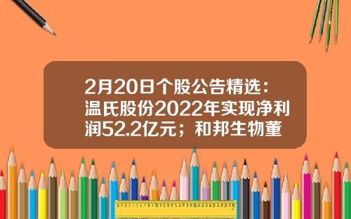 2月20日个股公告精选：温氏股份2022年实现净利润52.2亿元；和邦生物董事会秘书协助调查；李民辞任ST熊猫董事长-温氏股份每股多少钱