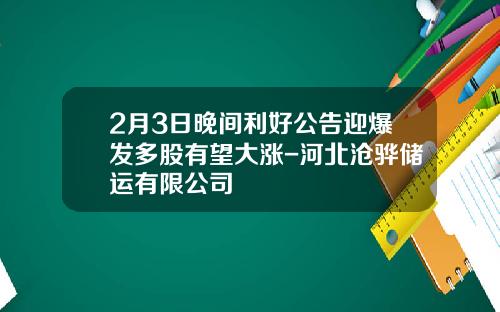 2月3日晚间利好公告迎爆发多股有望大涨-河北沧骅储运有限公司