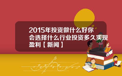 2015年投资做什么好你会选择什么行业投资多久实现盈利【新闻】