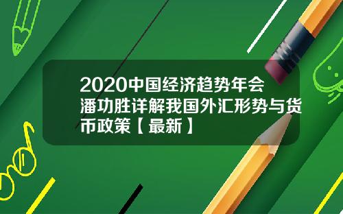2020中国经济趋势年会潘功胜详解我国外汇形势与货币政策【最新】